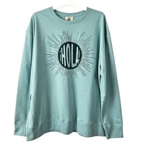 Women’s Sweatshirt Latino Heritage Month “Hola” Mint Blue Size L